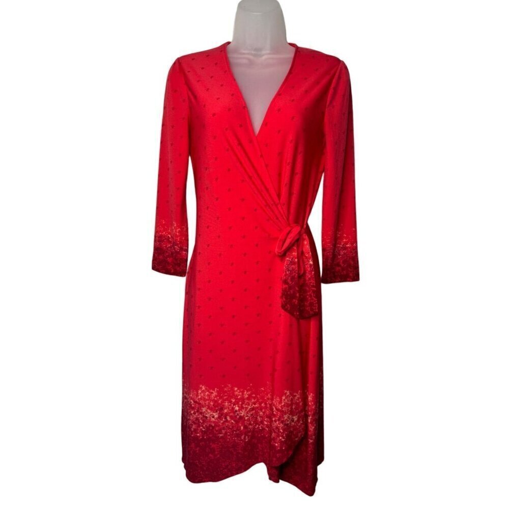 BCBGMAXAZRIA Adele Wrap Midi Dress V-Neck Size XS Lipstick Red Retro - Picture 1 of 12